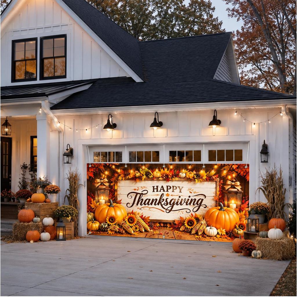 Thanksgiving Garage Door Cover 13x6Ft Pumpkin Harvest Garage Door Banner