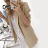 Women Suit Coat Blazer Solid Color Open Stitch Long Sleeves Slim FIt Lapel Soft Anti Wrinkle Formal Business Coat Mid Length Jacket