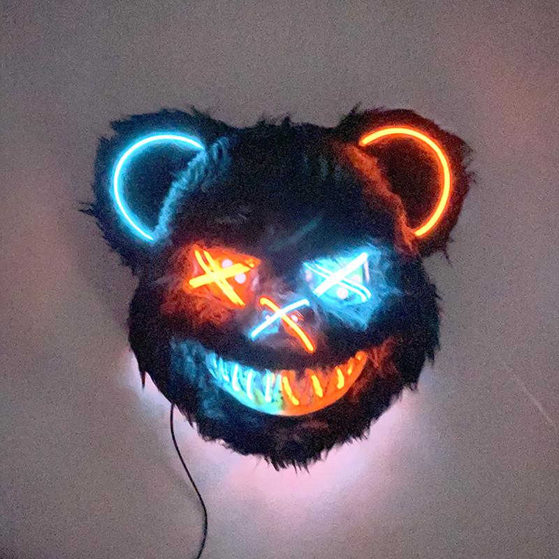 LED Light Up Bear Mask Neon Glowing Masquerade Party Mask Festival Cosplay Supplies Adult Kids Halloween Disguise Mask Props