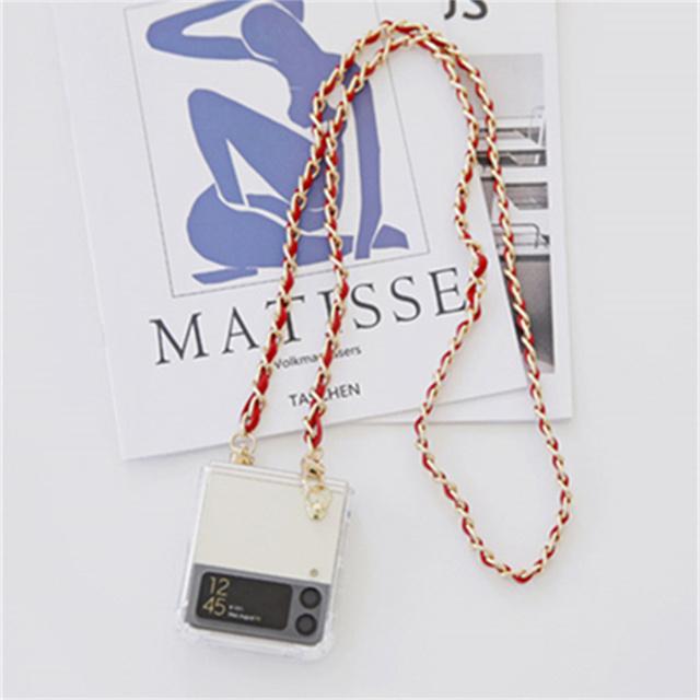 Korean Crossbody Lanyard Necklace Leather Chain Phone Case For Samsung Galaxy Z Flip 4 5g Z Flip3 Zflip Shockproof Cover