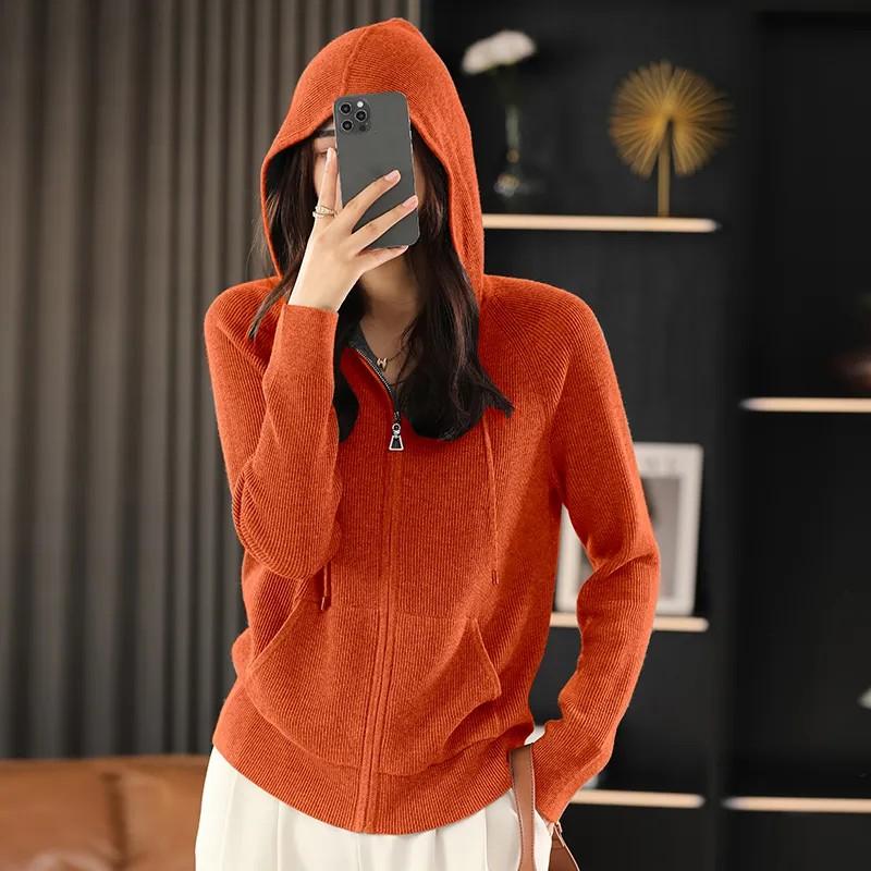 Women's Autumn Lapel Zipper Front Cardigan Loose Casual Korean Knit Sweater Jacket