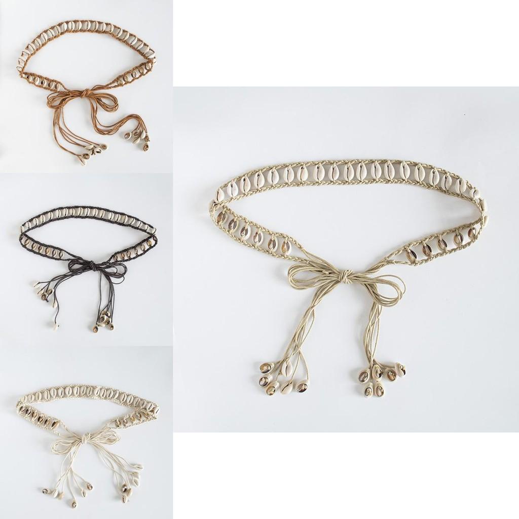 Handmade Leather Boho Waist Belt With Shell Decorations For Casual Wear