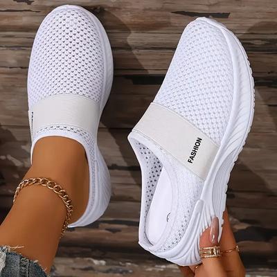Женские белые повседневные кроссовки Slip-On - сетчатые тапочки из дышащей ткани