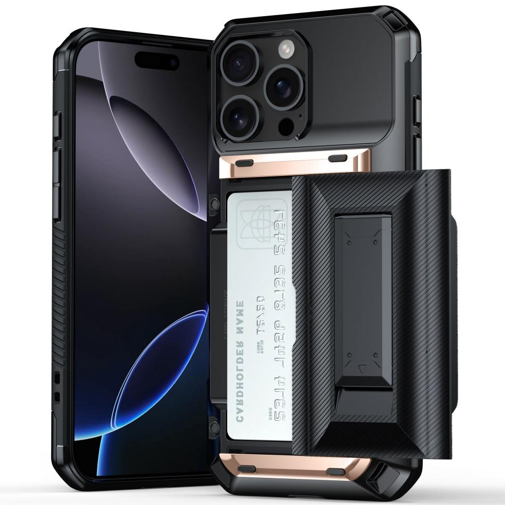 Роскошный держатель для карт с подставкой, функциональный прочный чехол для телефона, совместимый с iPhone 16, 15, 14, 13, 12, 11 Pro Max