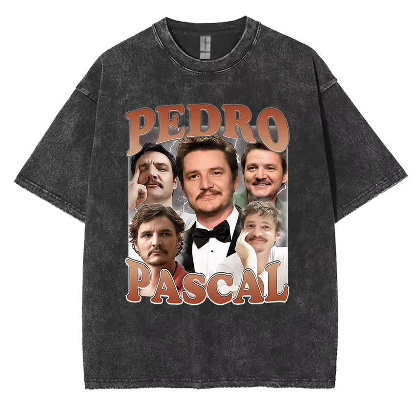Limited Pedro Pascal Actor Washed Vintage T Shirt Men Women Casual Oversized T-shirt Fashion High Quality Cotton Tees Streetwear
