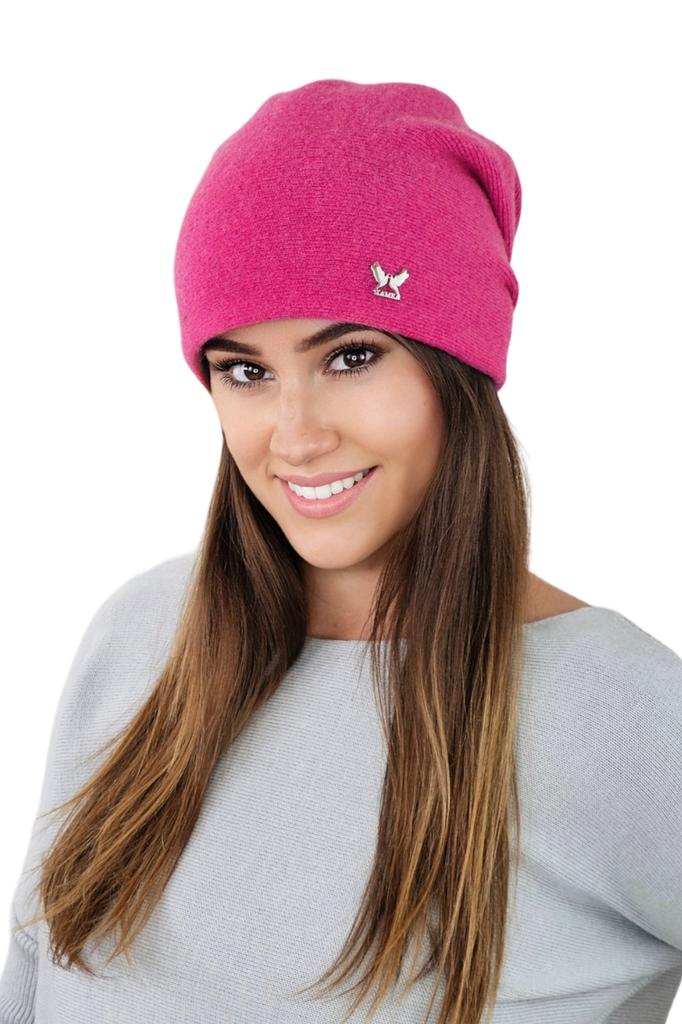 Lily Smooth Wool Women' Hat with Logo, Raspberry Color