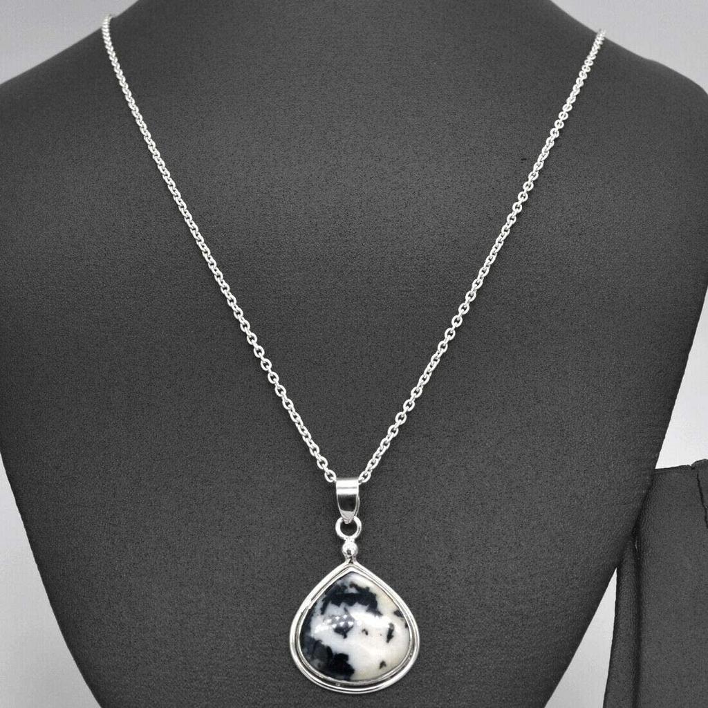 Ожерелье из драгоценного камня с дендритным опалом, ювелирные изделия ручной работы, колье из серебра 925 пробы, подарок для нее, свадебный подарок, серебряные ювелирные украшения, уникальный подарок