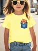 Realistic Cat In Denim Pocket Print T Shirt Boys Girls Family Matching Soft Polyester Short Sleeve Lovely Kids Daily Wear Tops