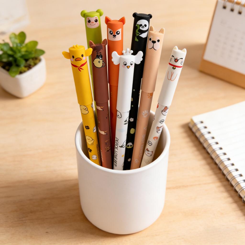8 шт. стираемых гелевых ручек с мультяшным дизайном, 8 цветов цветных стержней для ручек, цветные стержни для ручек 0,7 мм, для ведения записей, цветные гелевые ручки для выделения