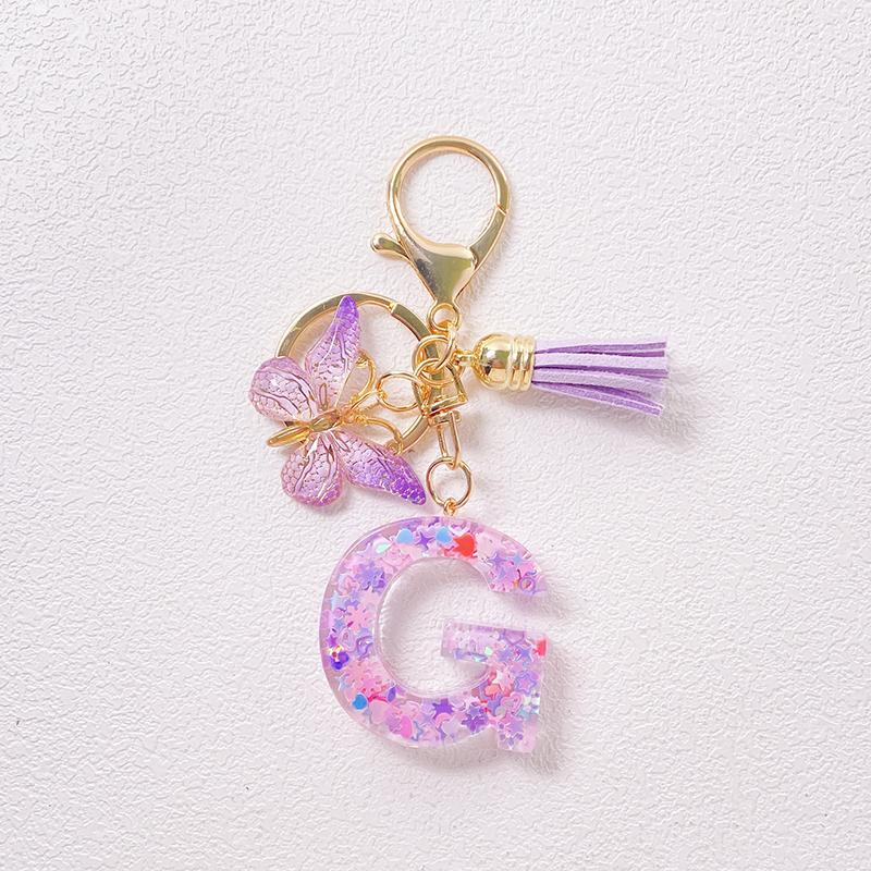 Able Purple Letter Keychain Sequin Butterfly Tassel Pendant Keychain Exquisite Backpack Decoration Accessories Gifts