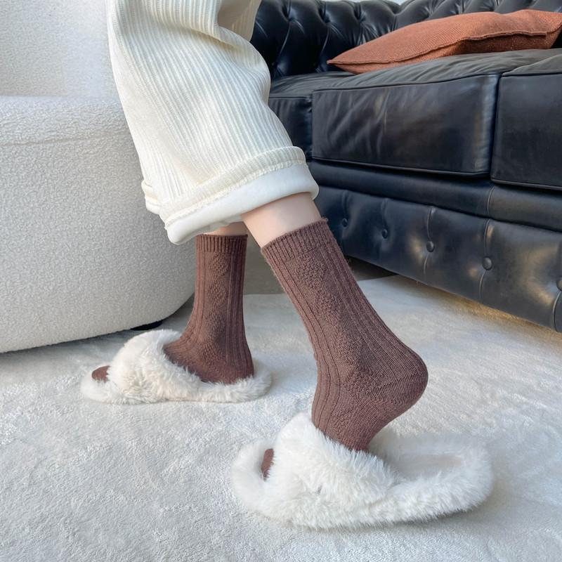 Толстые носки средней длины с ромбовидной сеткой, женские, белые, утолщенные, теплые, однотонные, повседневные, хлопковые носки в стиле колледжа