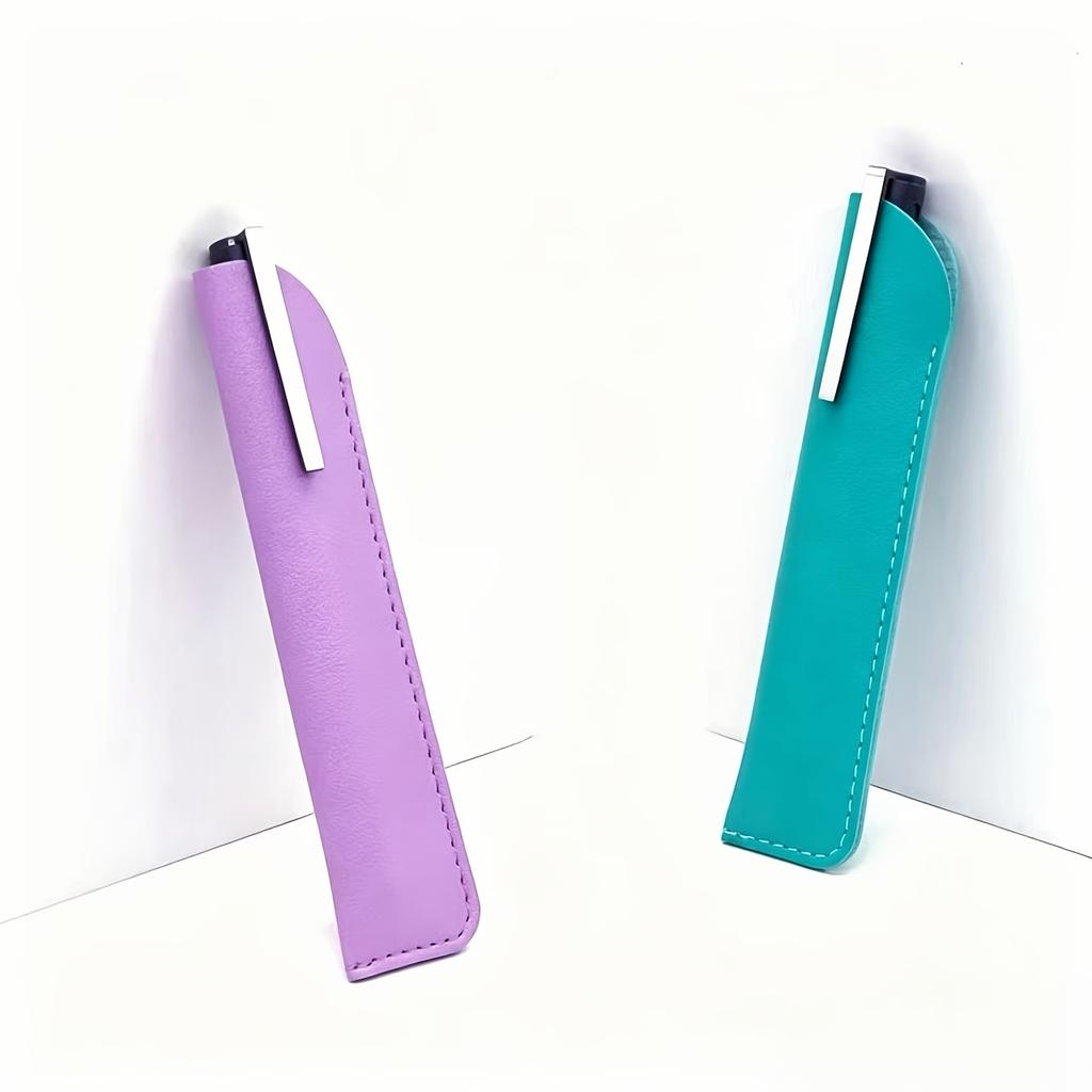2Pcs Slim Anti‑Scratch PU Leather Pen Sleeve, Portable Fountain Pen Protective Pouch, 2‑Color Set for Office & School