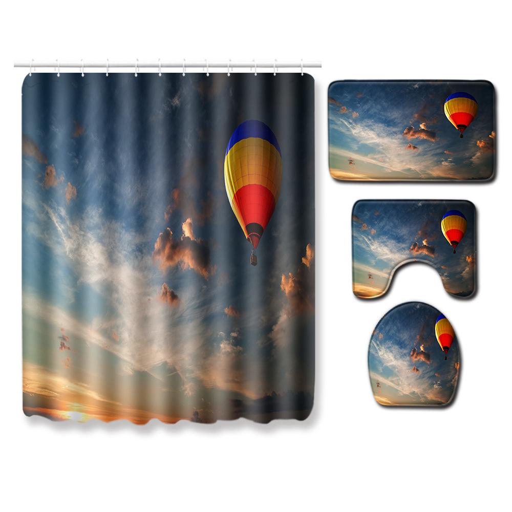 Landscape Shower Curtain Floor Mat Combination Four-Piece Set Bathroom Toilet Carpet Shower Room Mat Foot Mat