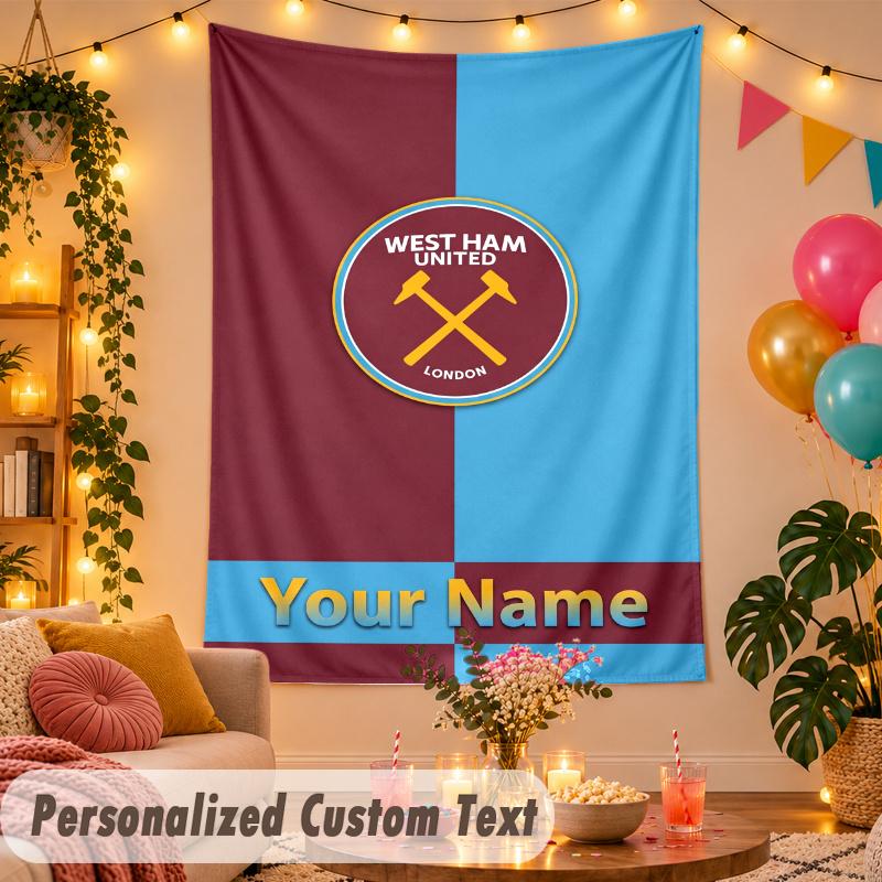 West Ham United Personalized Wall Tapestry Custom Name Text Polyester Hanging Decor Home Room
