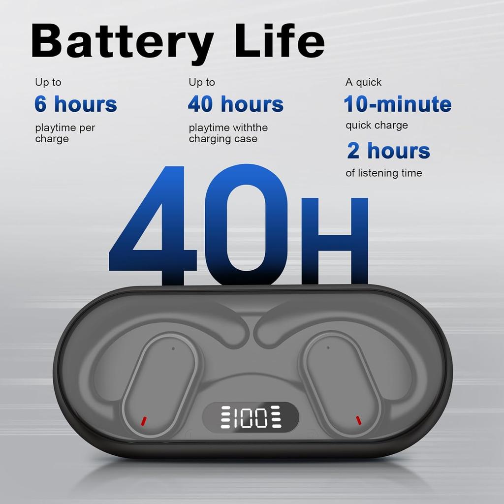 Наушники Bluetooth 5.4 с открытым ухом, светодиодным дисплеем, стереозвуком, беспроводные наушники-вкладыши с микрофоном, водонепроницаемые наушники для тренировок и бега