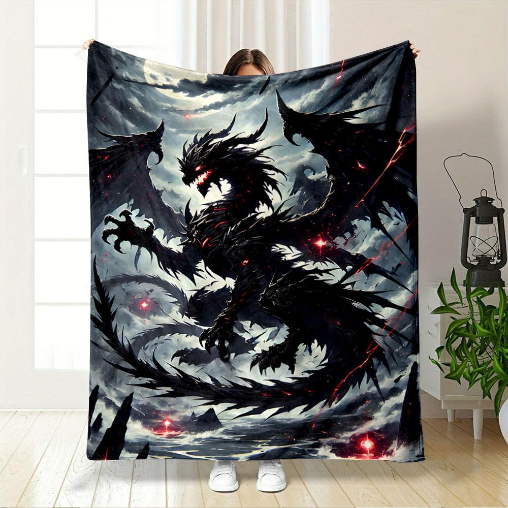Black Dragon with Fiery Eyes for all seasons blanket lunch break throw gift