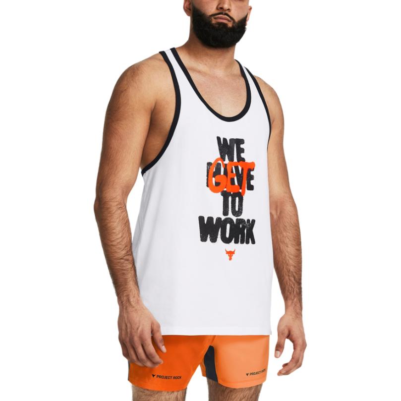 Under Armour Майка без рукавов Project Rock Get To Work с принтом букв свободного кроя, мужская, белая 1383299-100
