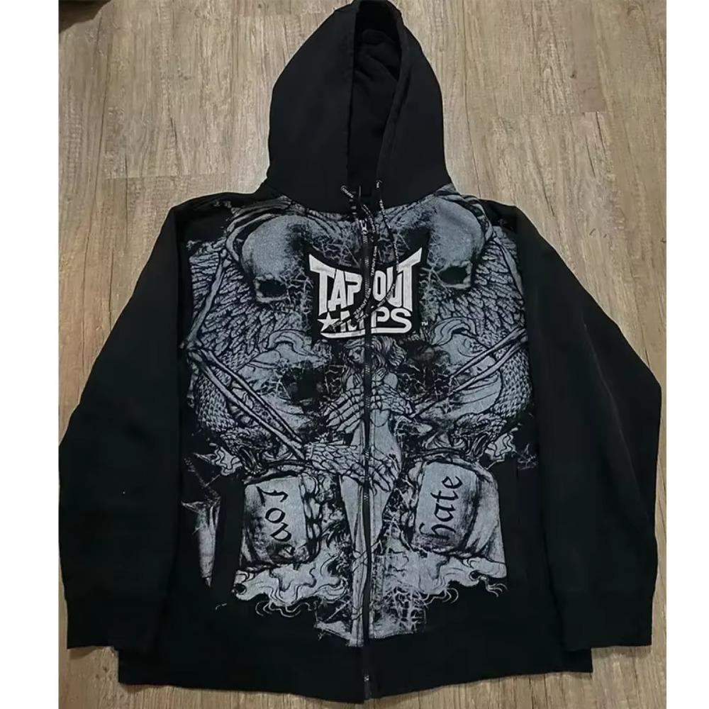 Y2K Cyber Grunge Emo Zip Up Толстовки Винтажная графика Принт Kpop Эстетика Готическая Одежда Одежда