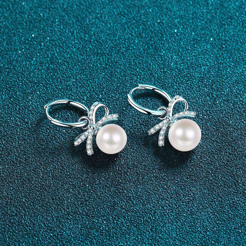 925 Silver Earrings Female Freshwater Pearl Mossan Stone Earrings