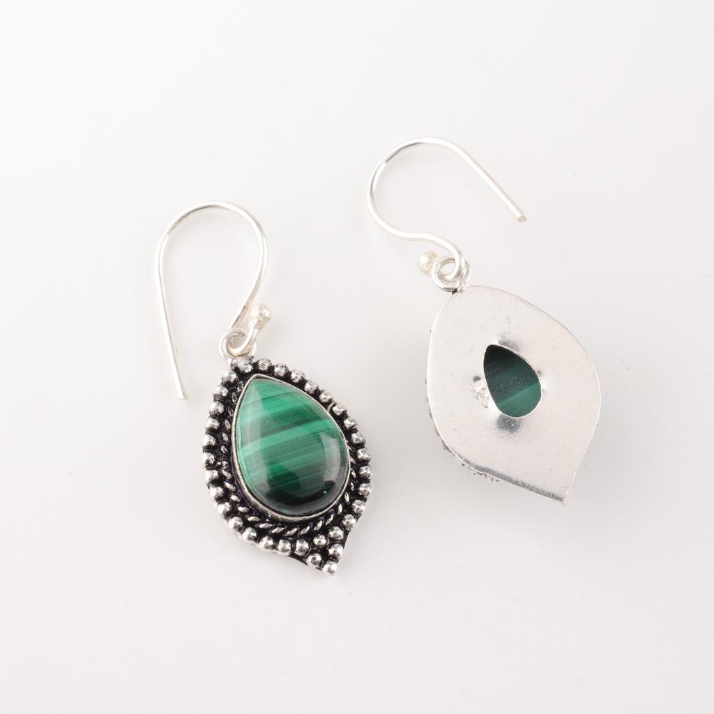 Malachite Gemstone 925 Sterling Silver Handmade Jewelry Earrings 1.6" For Her EE-164-25
