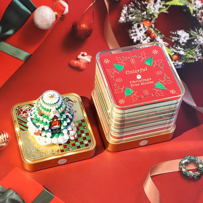 Настольный календарь на 2026 год со светодиодной подсветкой, скульптура рождественской елки, 3D отрывной календарь, искусство резьбы по бумаге, украшение на Рождество