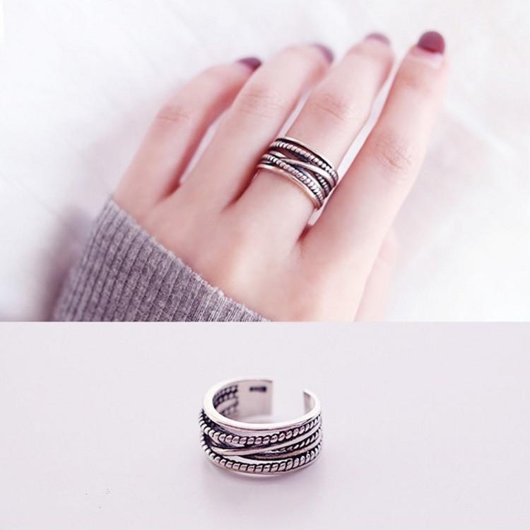 Adjustable Modern S925 Sterling Silver Twisted Ring Retro Fashion For Men And Women