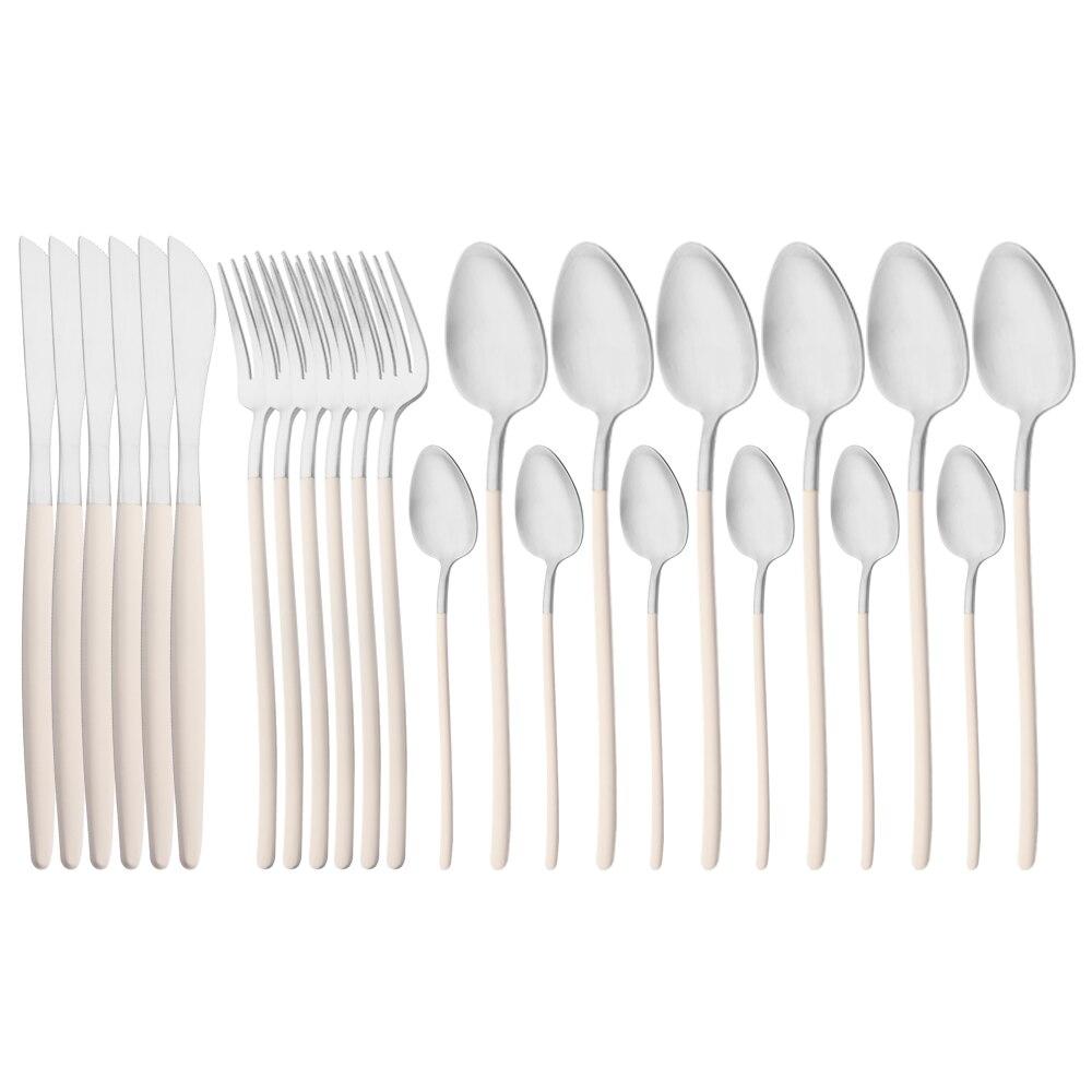 24Pcs Tableware Set for 6 Pink Matte 304 Stainless Steel Dinnerware Set Gold Dinner Cutlery Spoon Fork Knife Western Flatware
