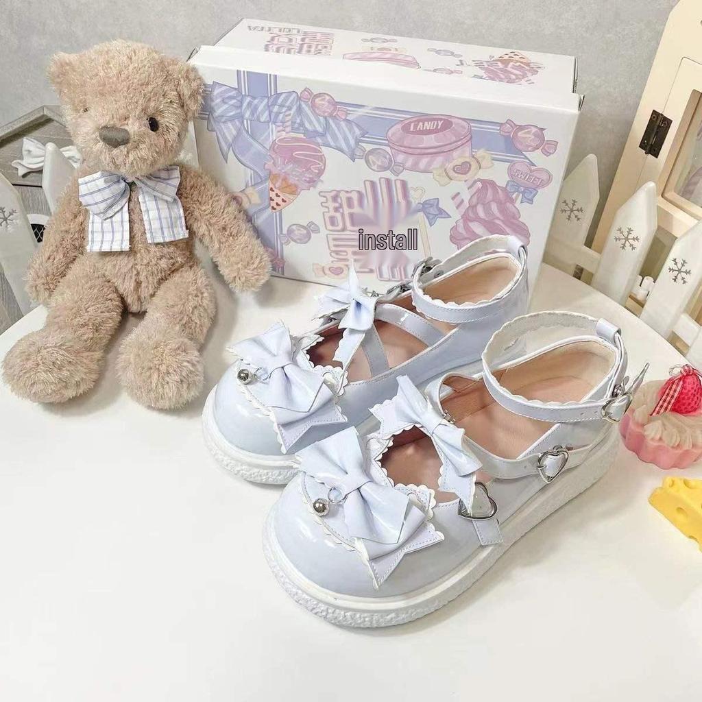 Милые японские туфли лолиты из кожи - Женский колледжный стиль, круглый носок, бантик, форма JK