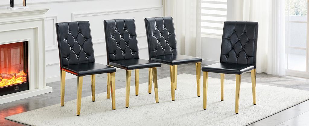 Set of 4 Dining Chairs in Black with High-Gloss Gold – Light Luxury, Gold-Colored Metal Legs for Versatile Combination Options