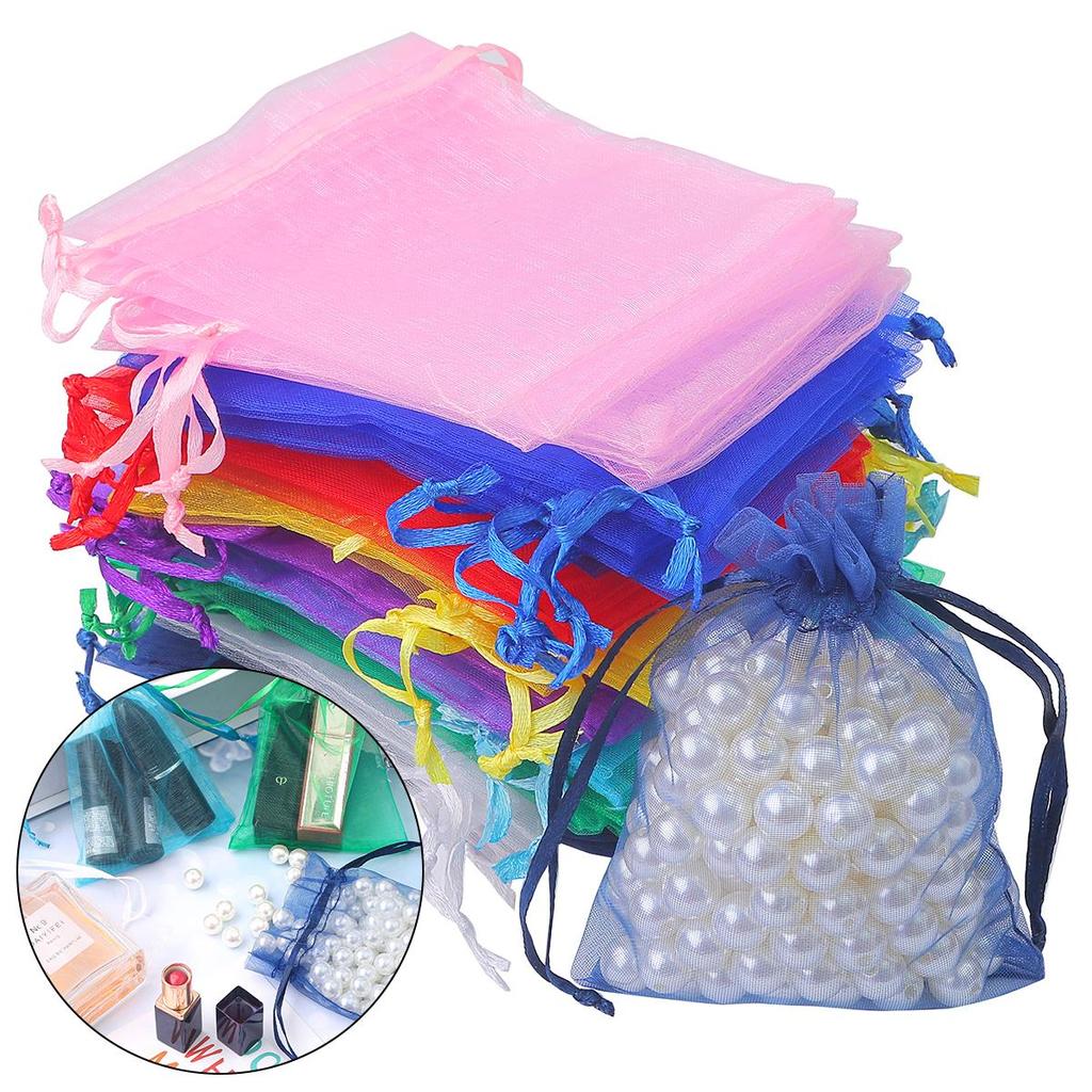 Набор из 50 прозрачных мешочков из органзы с регулируемыми завязками для ювелирных изделий, конфет и свадебных подарков