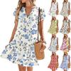 Women's Dresses Short Sleeve V-Neck Floral Printed Loose Casual Temperament Beach Dresses