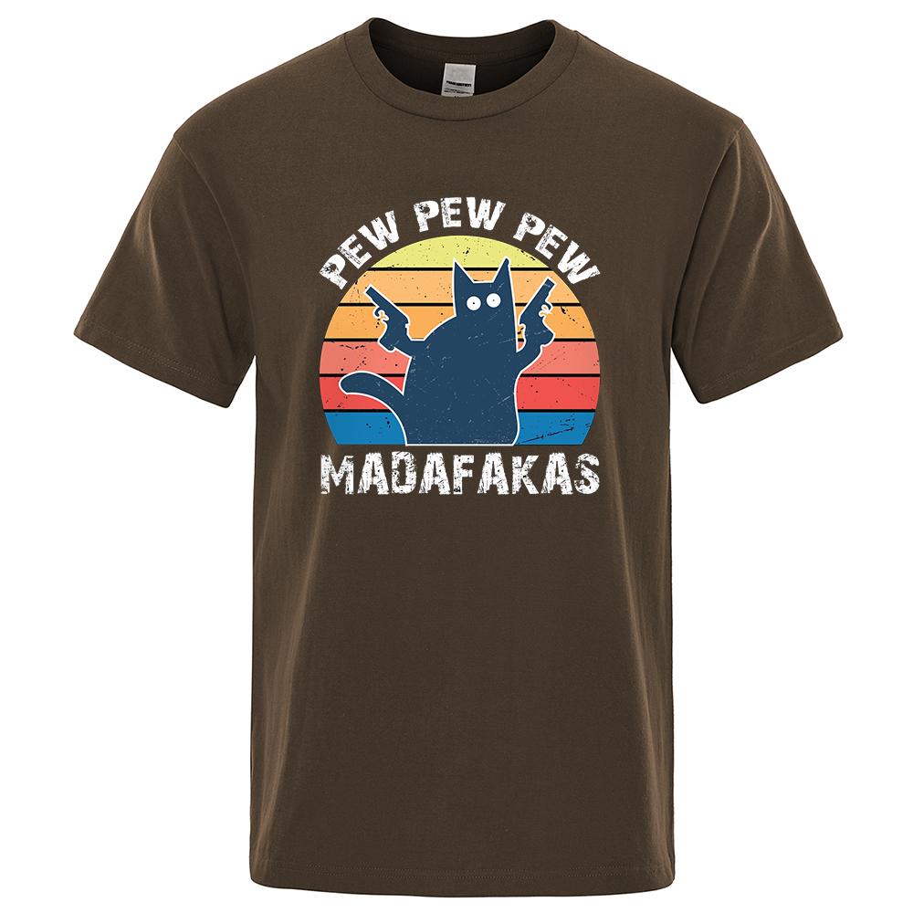 Футболка Pew Pew Madafakas для мужчин с коротким рукавом, новинка, забавная футболка с котом, винтажные летние топы, рубашки, футболка, футболка с круглым вырезом, уличная одежда