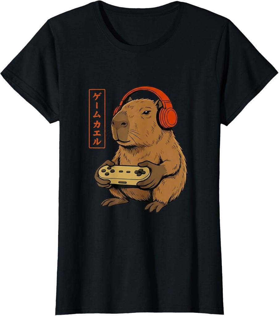 Japanese Gamer Capybara Funny Gaming Art Ladies' Crewneck T-Shirt