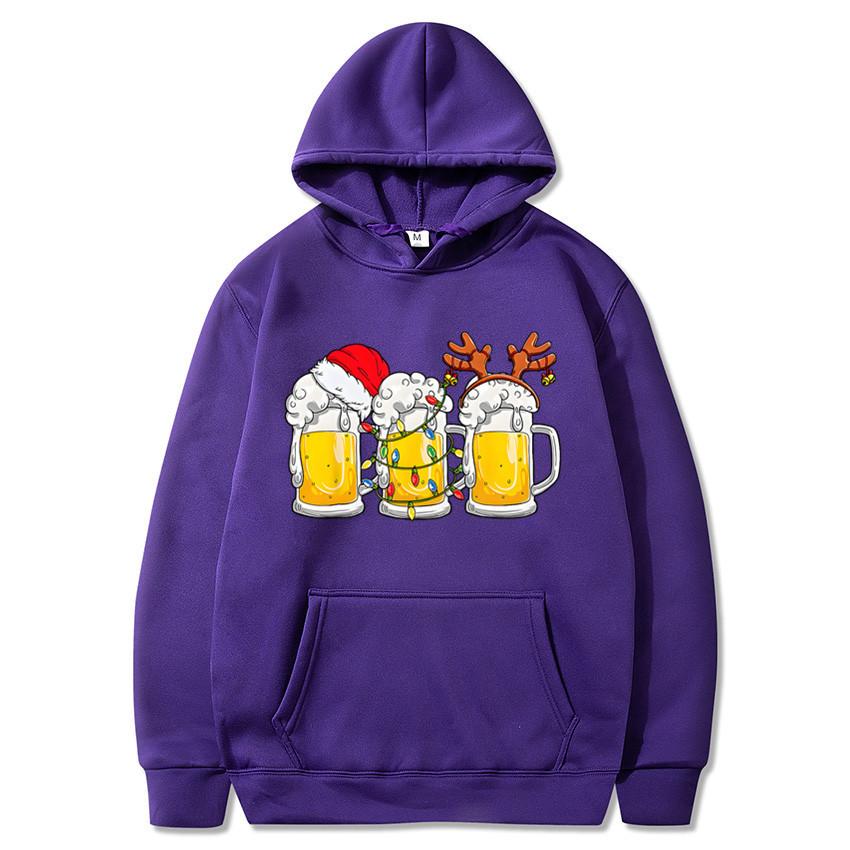 Рождественская кружка пива принт худи зимняя повседневная флисовая свободная с длинным рукавом пуловер толстовка с капюшоном для женщин мужчин