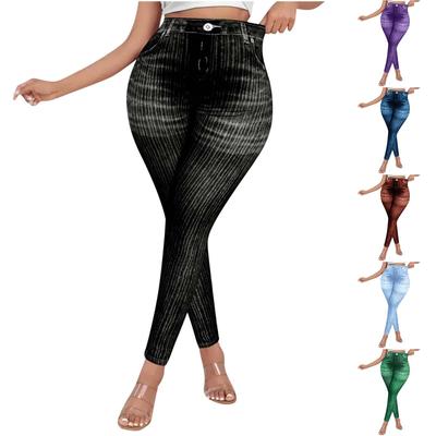 Женские модные повседневные брюки из искусственного денима с принтом, сексуальные длинные брюки