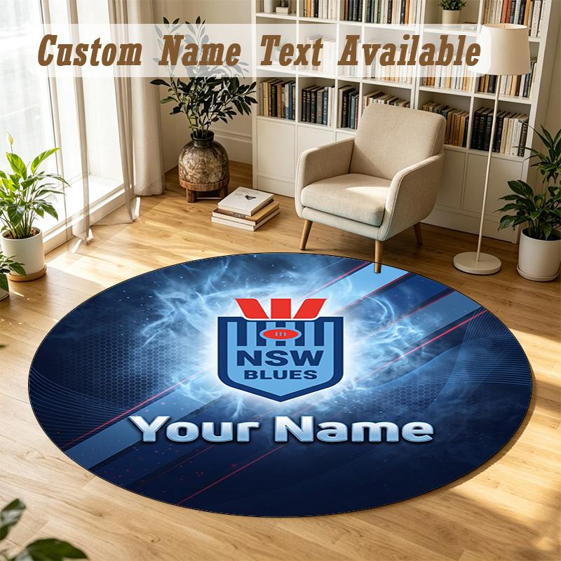Round Rug Custom NameNSW Blues logo Pattern Non Slip Carpet Home Floor Decor