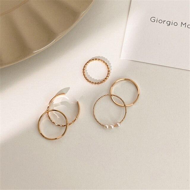 5pc /Set New Trend Temperament Pearl Ring Female Retro Design Fashion Personalized Ring Ins Hand Formal Elegant Jewelry For Women