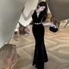 Temperament Celebrity Nail Drilled Velvet Slim Fit Dress