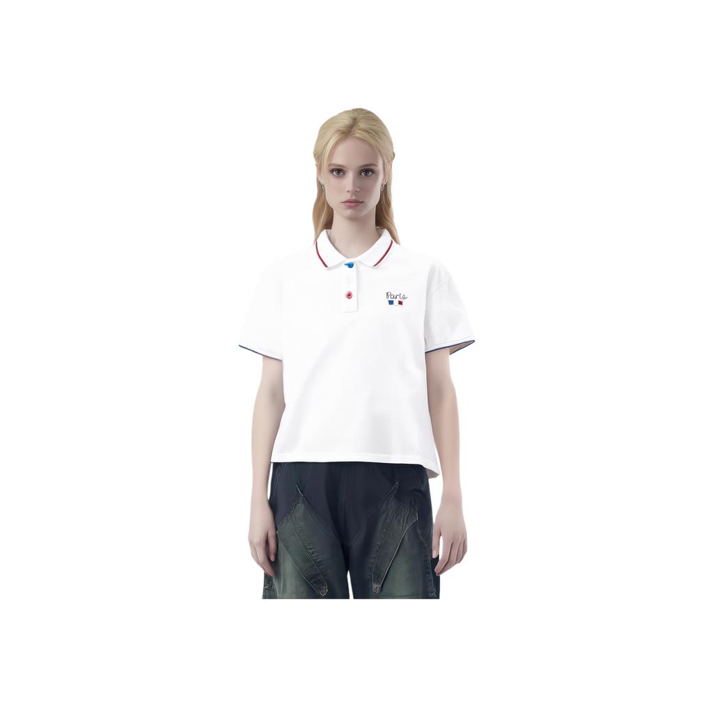 Levis SS24 Paris Limited Edition Capsule Collection Polo Shirt With Embroidered Logo Women Tops White 0023U-0000