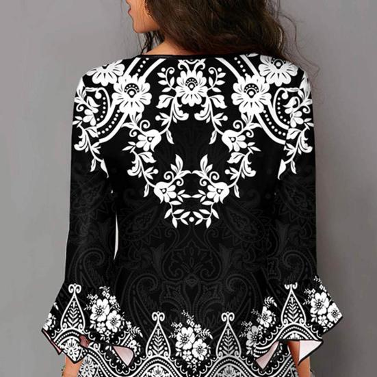 Винтажная рубашка с градиентным цветным принтом и нерегулярными расклешенными рукавами для женщин, тонкие все