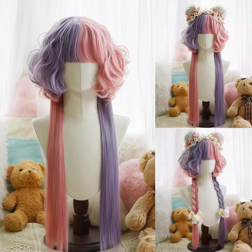 WTB синтетический парик женский таро фиолетовый заклинание розовые вьющиеся волосы милый Лолита многослойный цветной вьющийся парик для косплея вечеринки