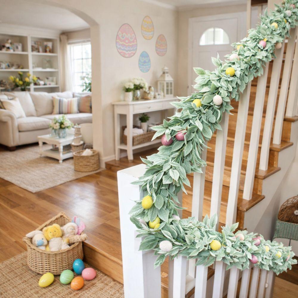 Handmade Easter Egg Garland Realistic Spring Vine Garland Indoor Wall Hanging