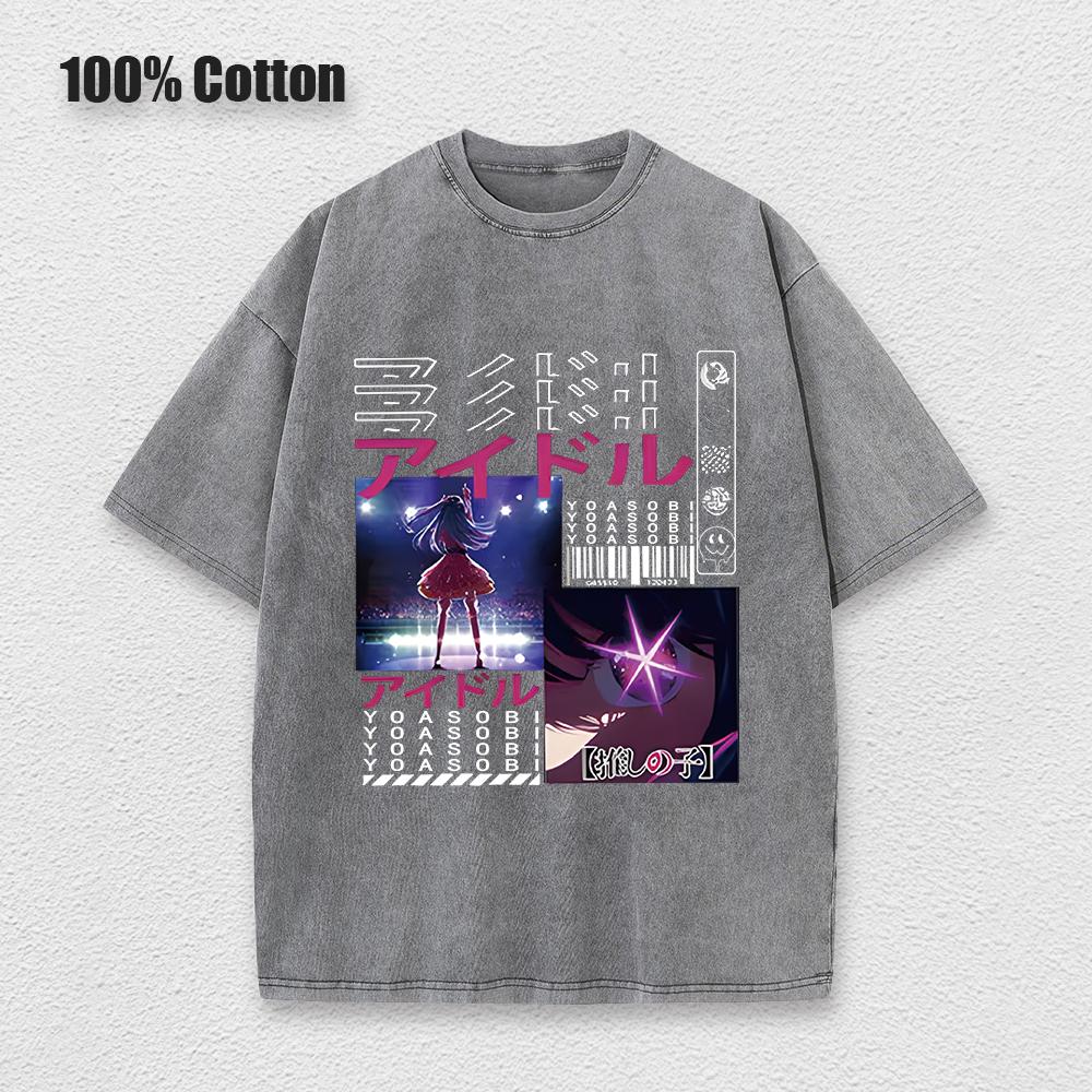 Кислотная футболка Kawaii Oshi No Ko Аниме Ай Хосино Косплей Футболка Горячие Мультяшные Фанаты Отаку Футболка Повседневная Однотонная Хлопковая Унисекс Футболка