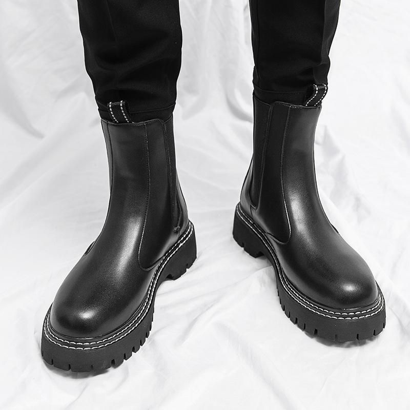 2025 Autumn Men's Chelsea Boots Versatile Thick-soled Martin Boots Medium Tube Sleeve Lazy Boots Men's Boots