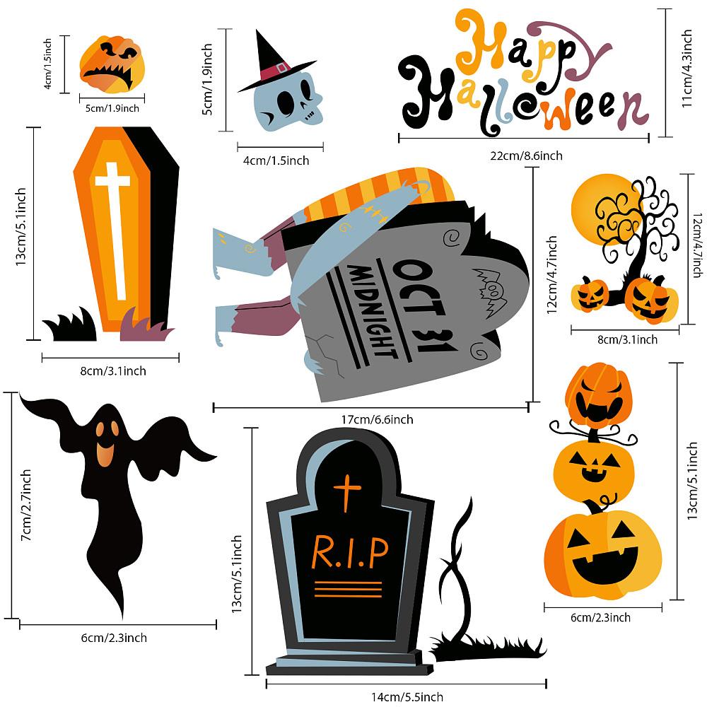 1set Halloween Theme Chemical Fiber Oil Canvas Self Adhesive Window Decorations Decoration Accessories Rectangle Halloween Themed Pattern 35x24cm