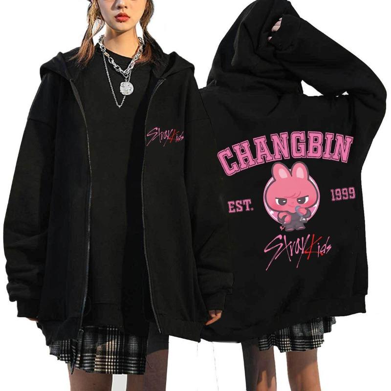 Свитшот с капюшоном и молнией Stray Kids в стиле чиби, принт Harajuku, свободный, оптовая продажа