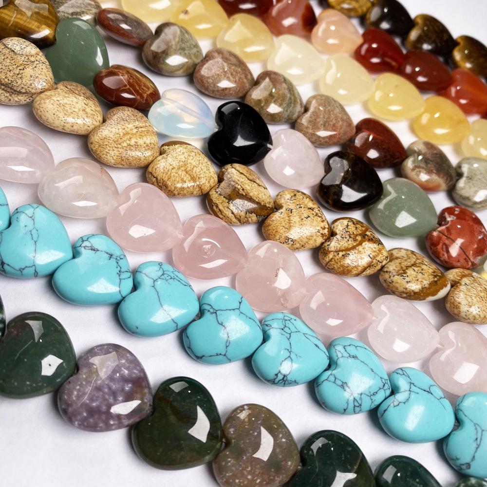 11Pcs/strand Rainbow Heart-shaped Agate Punch Loose Strand Beads Charms Gemstone for DIY Necklace Anklet Bracelet Craft Jewelry