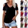 Women's Summer Fashion Casual Solid Color V-Neck Short Sleeve T-Shirt Top