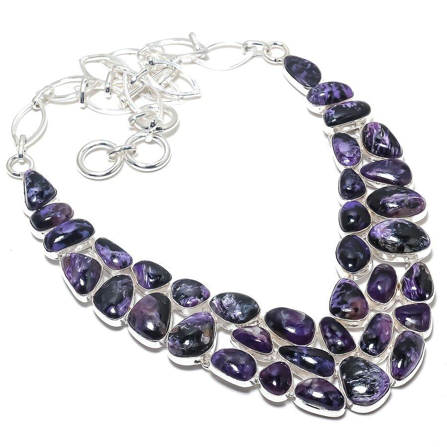 Чароит драгоценный камень ручной работы 925 пробы серебряное ювелирное ожерелье 18 дюймов JCN484-52