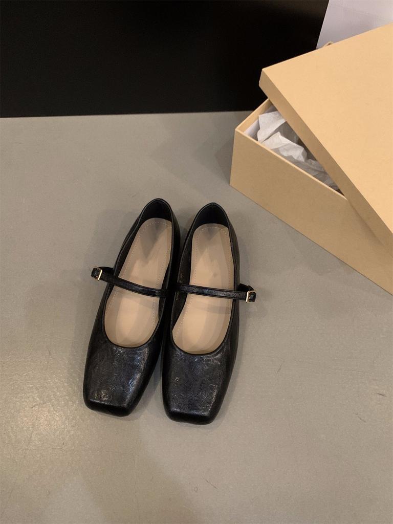 Flat-bottomed Black Mary Jane Shoes French Single Shoes Women's Shoes 2025 New Spring, Autumn and Winter Square Head Versatile Evening Shoes